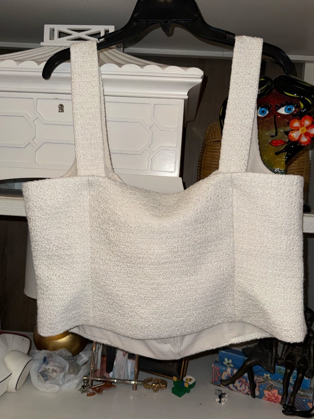 french connection square neck sleeveless top classic cream tweed sz 12 - Picture 5 of 6